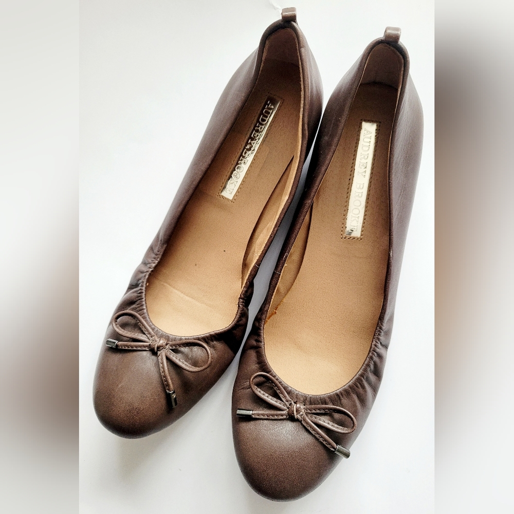 Audrey Brooke Newton Women's Ballet Flats Bow Decor Genuine Leather Coffee US 8 - Picture 10 of 16